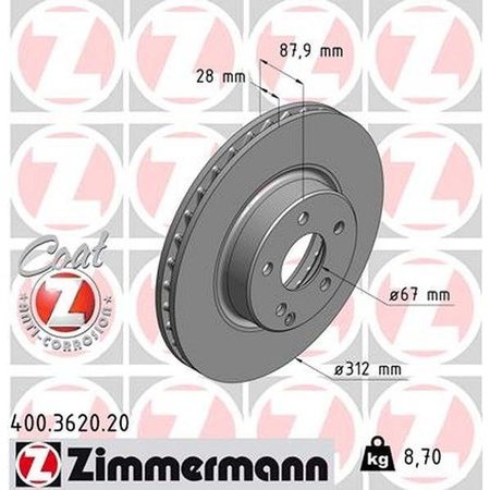 ZIMMERMANN Brake Disc - Standard/Coated, 400.3620.20 400.3620.20